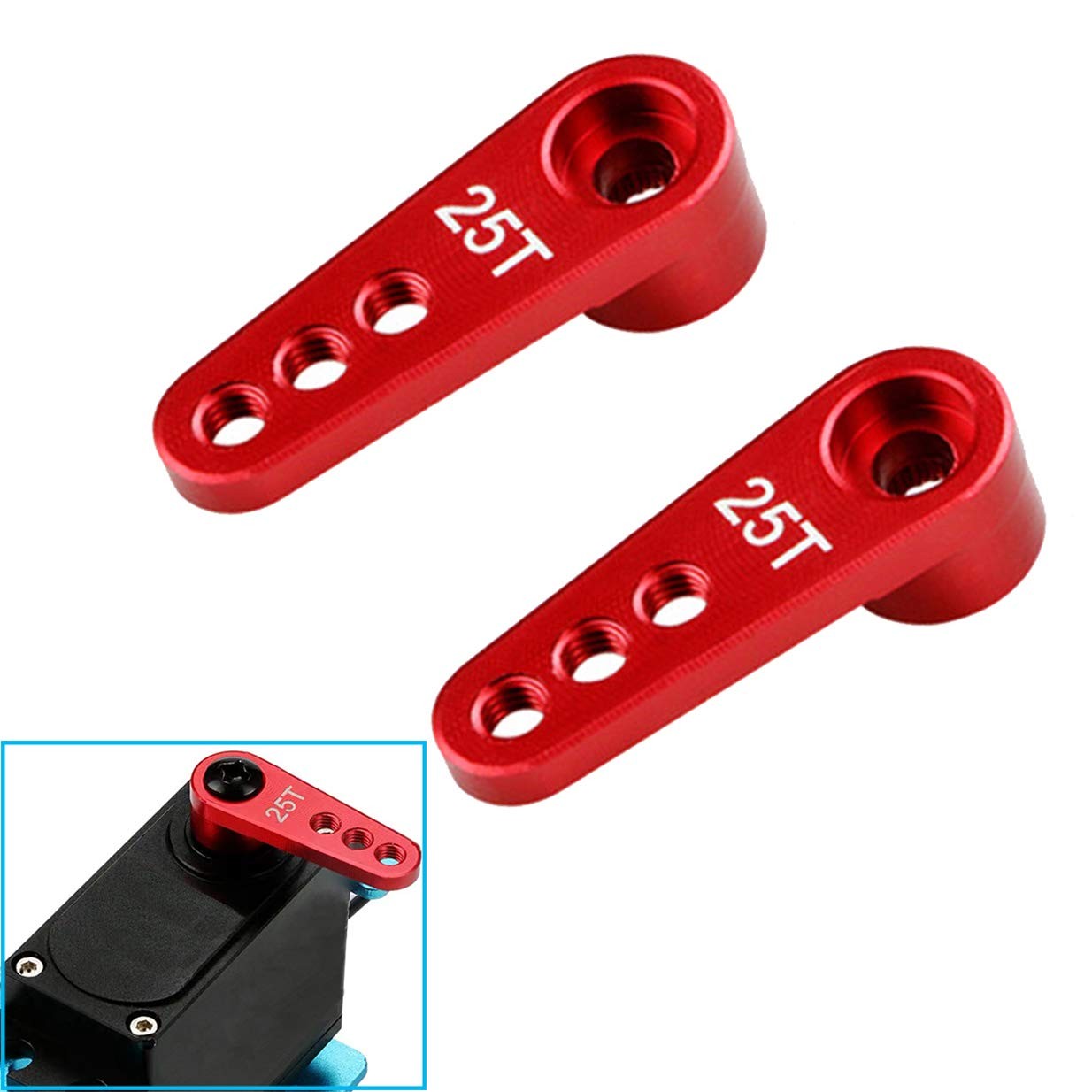 ShareGoo 2PCS Metal 25T Servo Horn M3 Threads Steering Arm Server Small, Red