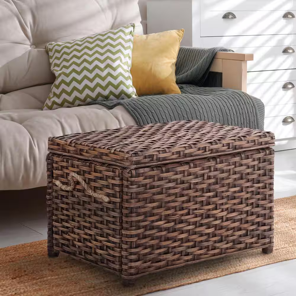 Jacob 31.5 In. Wicker Storage Trunk, Dark Brown Wash