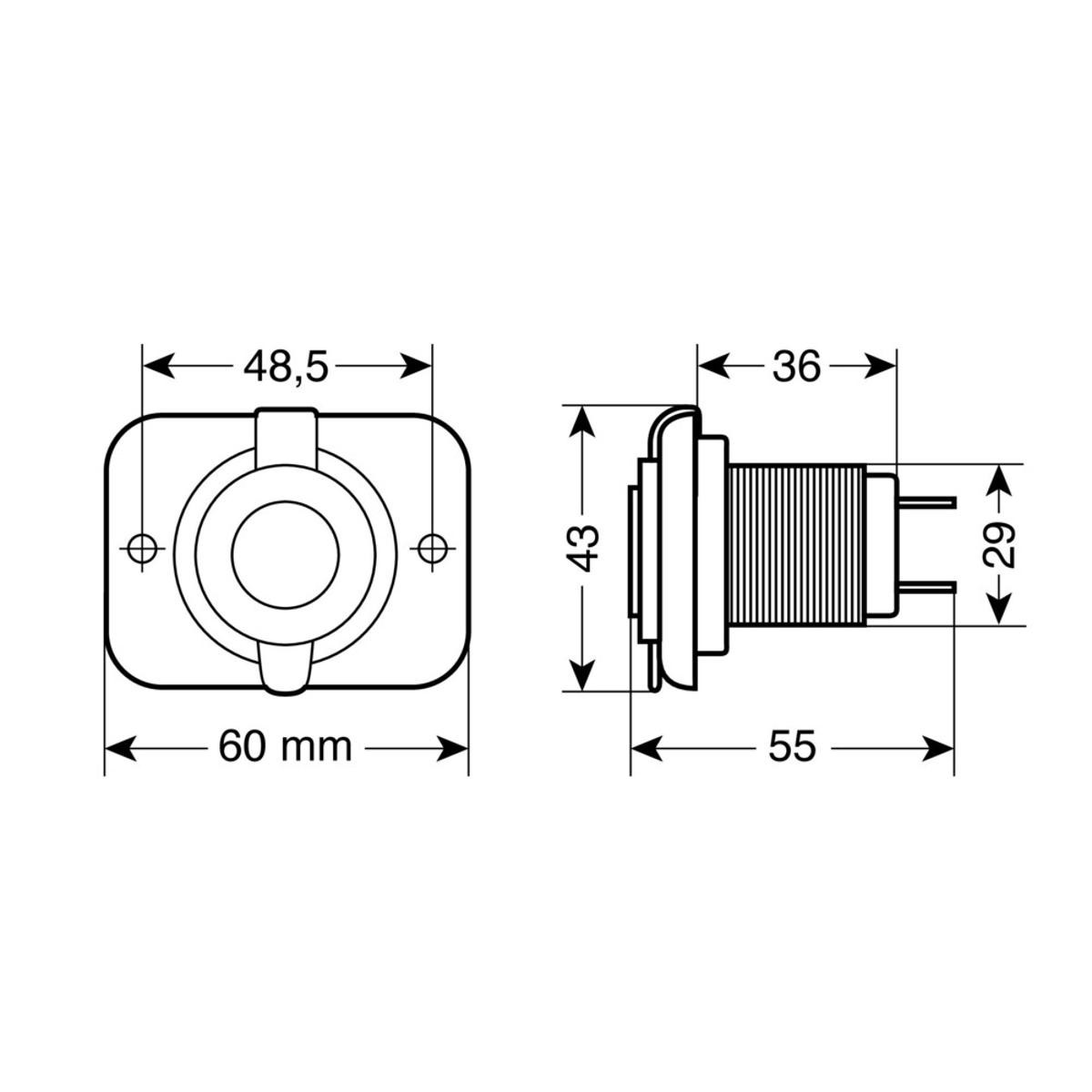 USB Socket Lamp Ext-7 Recessed Mount 12/24V