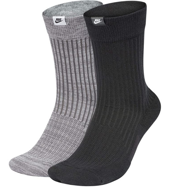 Nike 2-pairs SNKR "Just Do It" Crew Socks, Black/Grey, Navy/Blue
