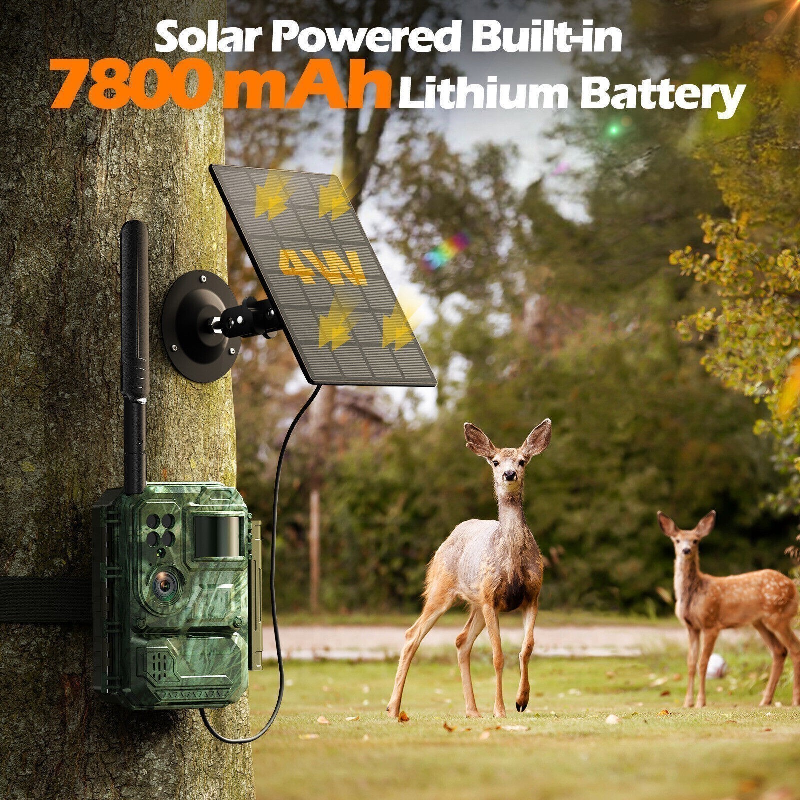 1080P Solar Cellular Trail Camera Include SIM 120° View Wireless Outdoor Hunting