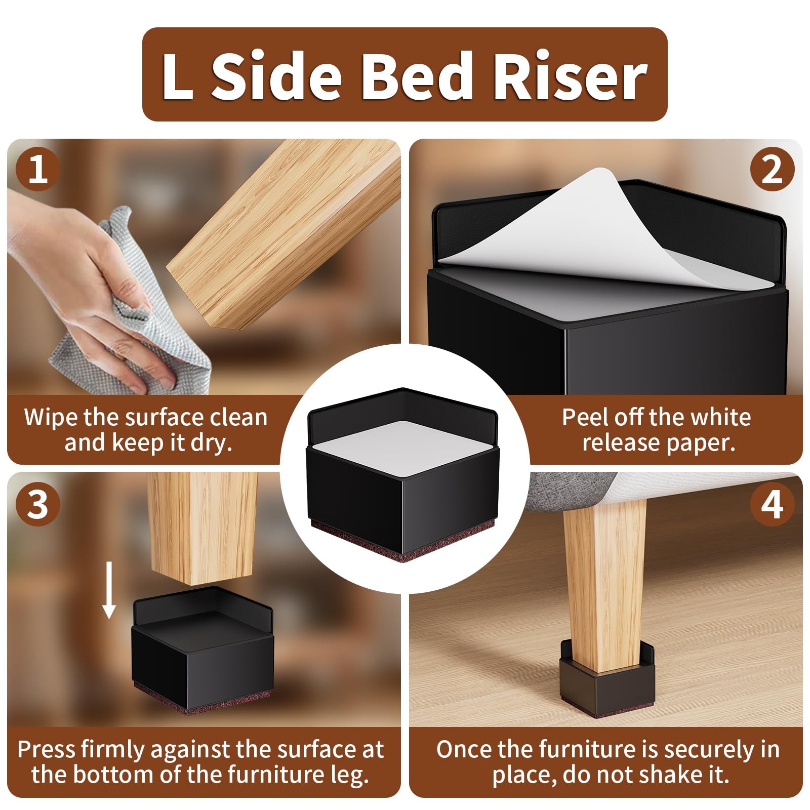 Bed Risers 2 Inch Heavy Duty 4 Pack Black Square Metal Self-Adhesive