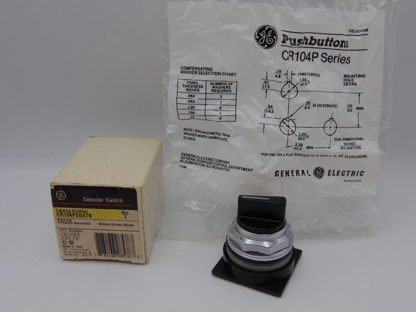 NEW GE CR104PSG47B SELECTOR SWITCH 4 Position Maintained Without Contact Blocks