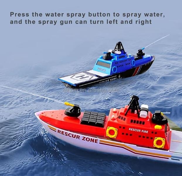 2.4G 8CH RC Police Pursuit Ship 15KM/H WORKING WATER CANNON & Camo Attack Boat