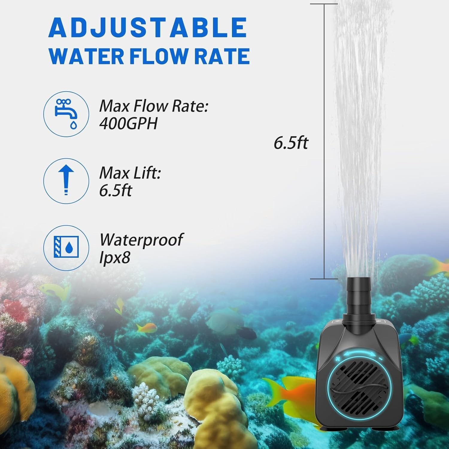 Ultra Quiet 400GPH Pond Pump with Temperature Control - Reliable & Efficient