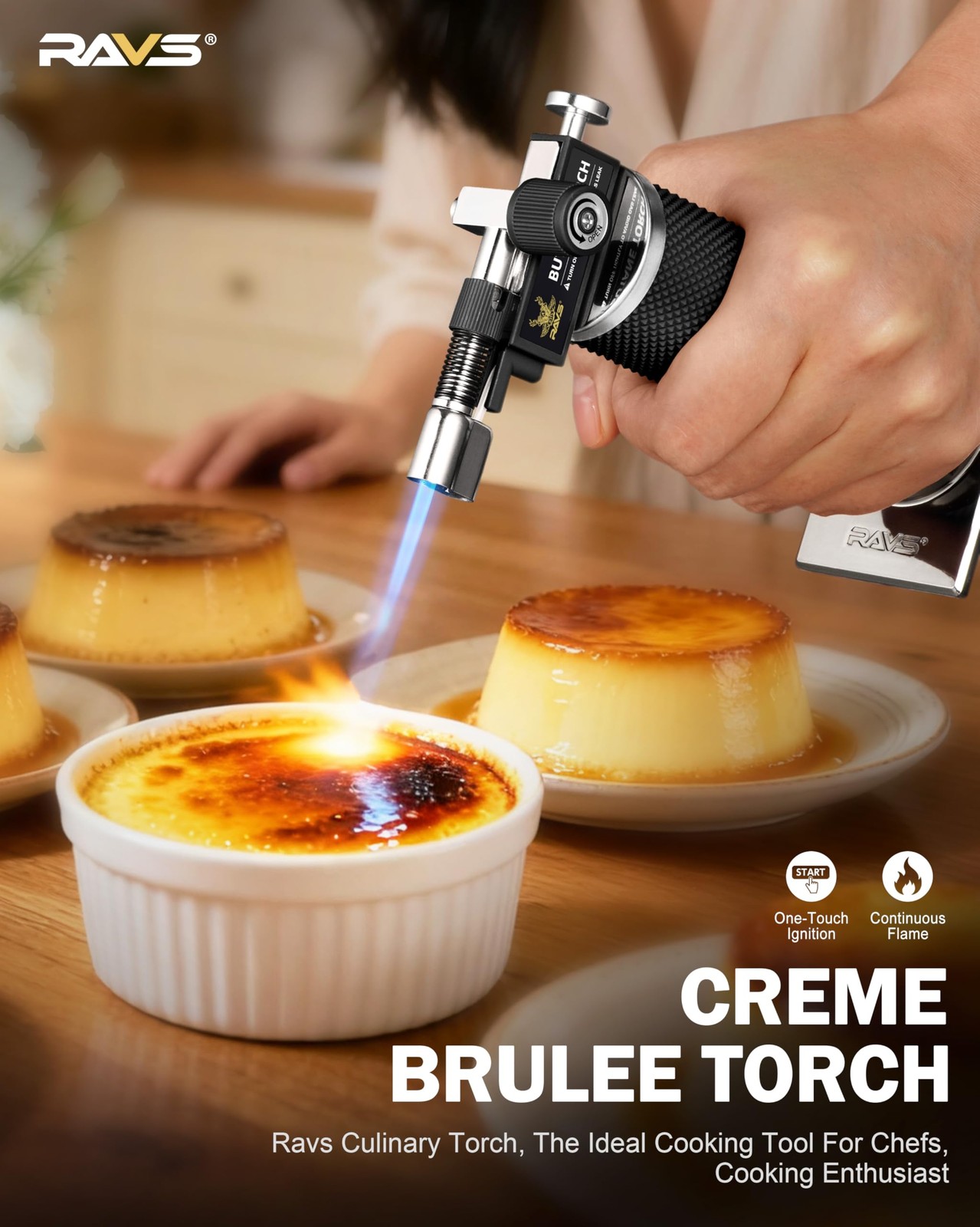 RAVS Butane Torch Lighter, DUAL Flame Mode Kitchen Torch, Micro torch, Black