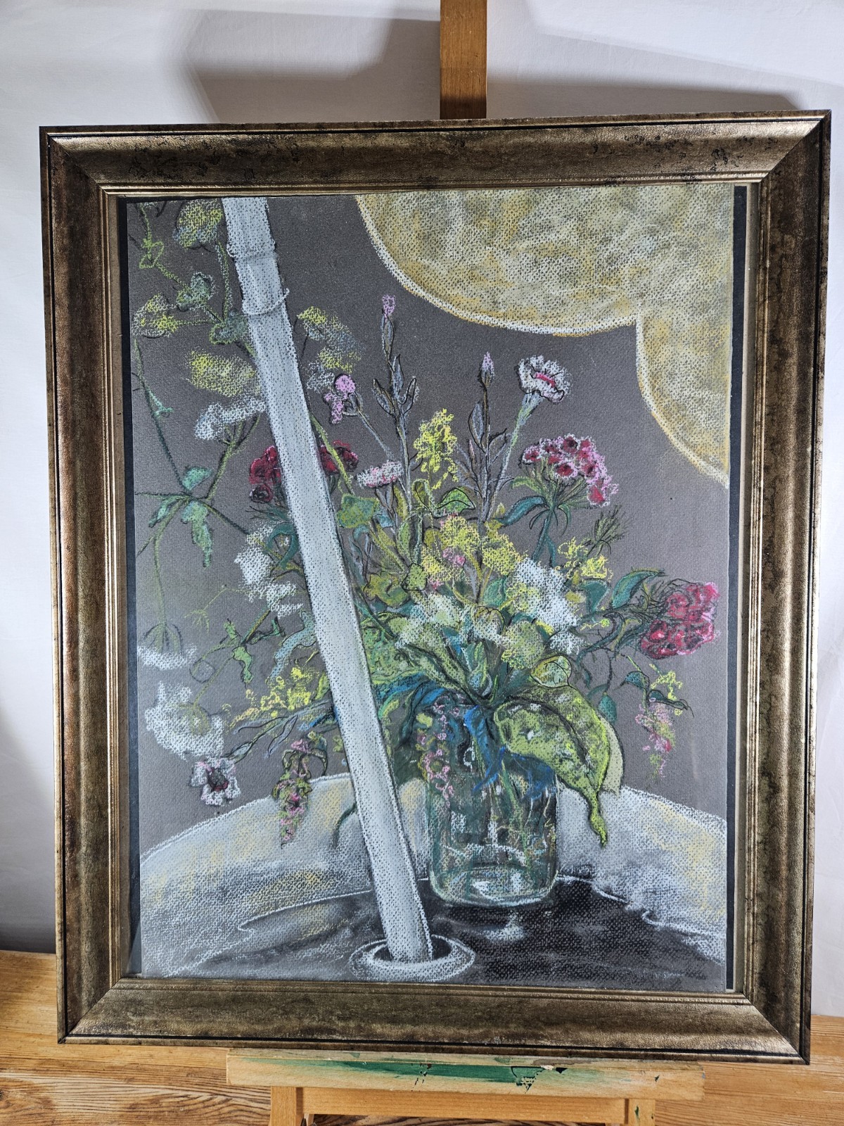 MOLLIE WALLACE ORIGINAL PASTEL DRAWING – FLOWERS IN GLASS JAR – ASHDON ESSEX