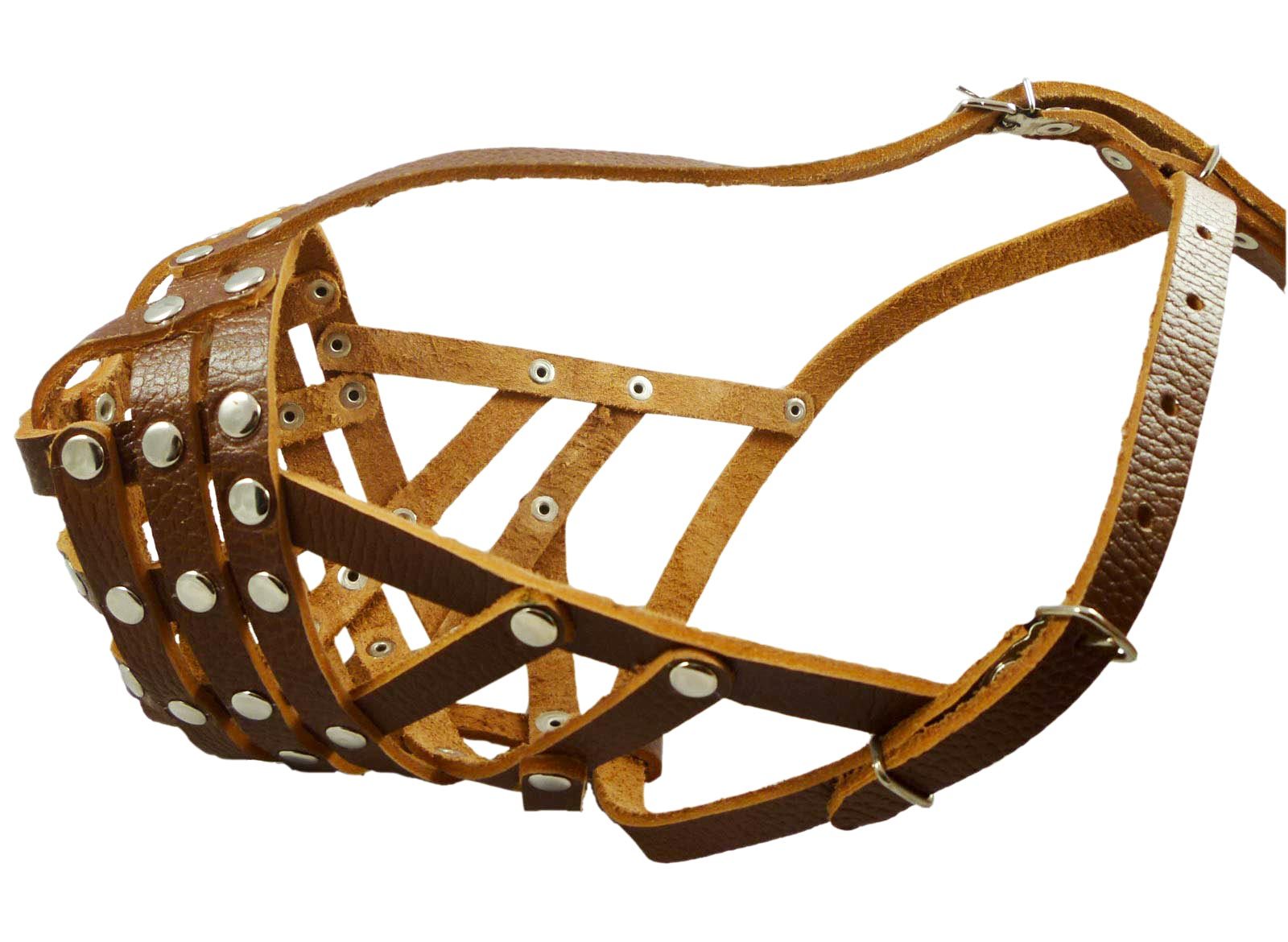 7 sizes of Secure Genuine Leather Basket Dog Muzzle
