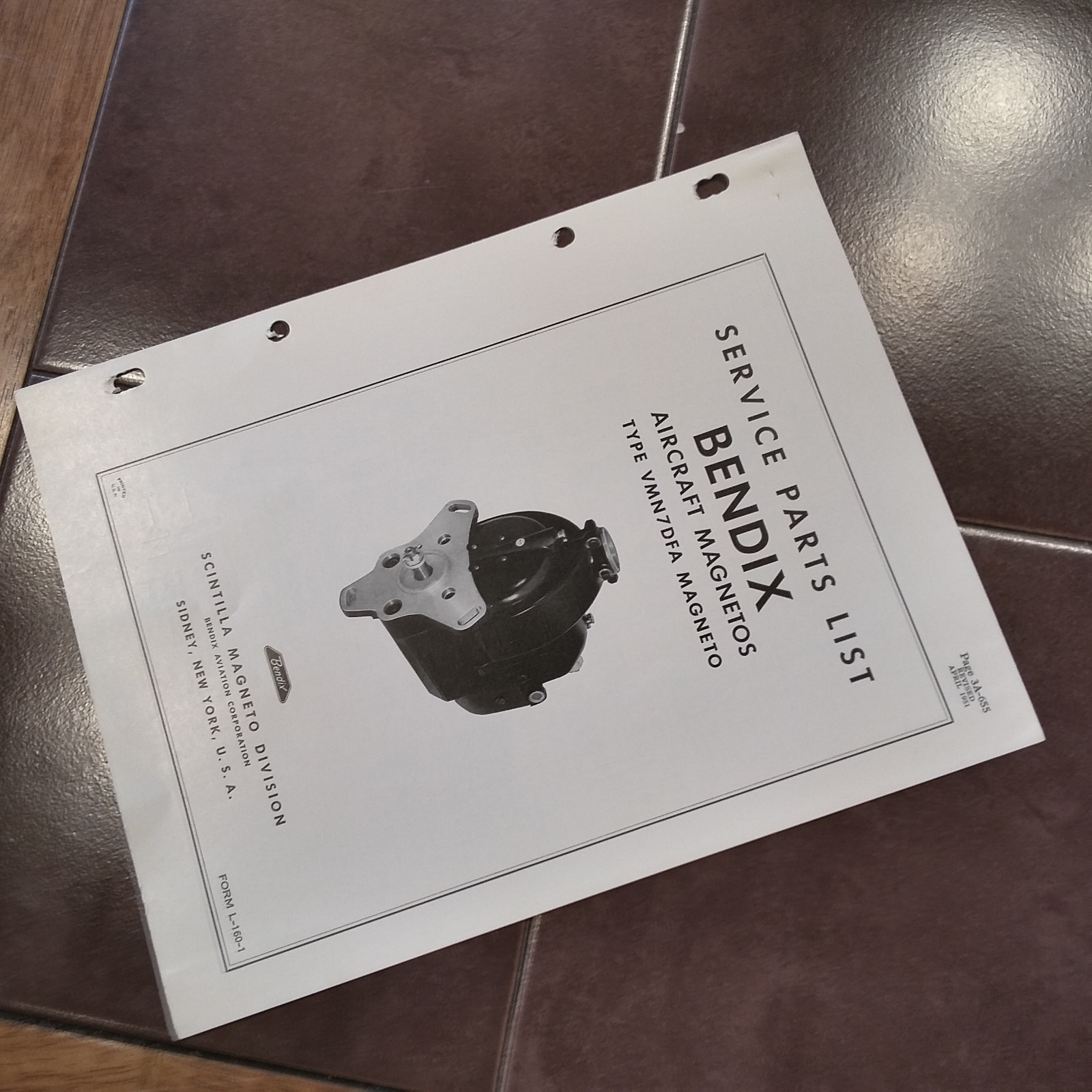 Bendix Scintilla Magneto VMN7DFA Parts Booklet