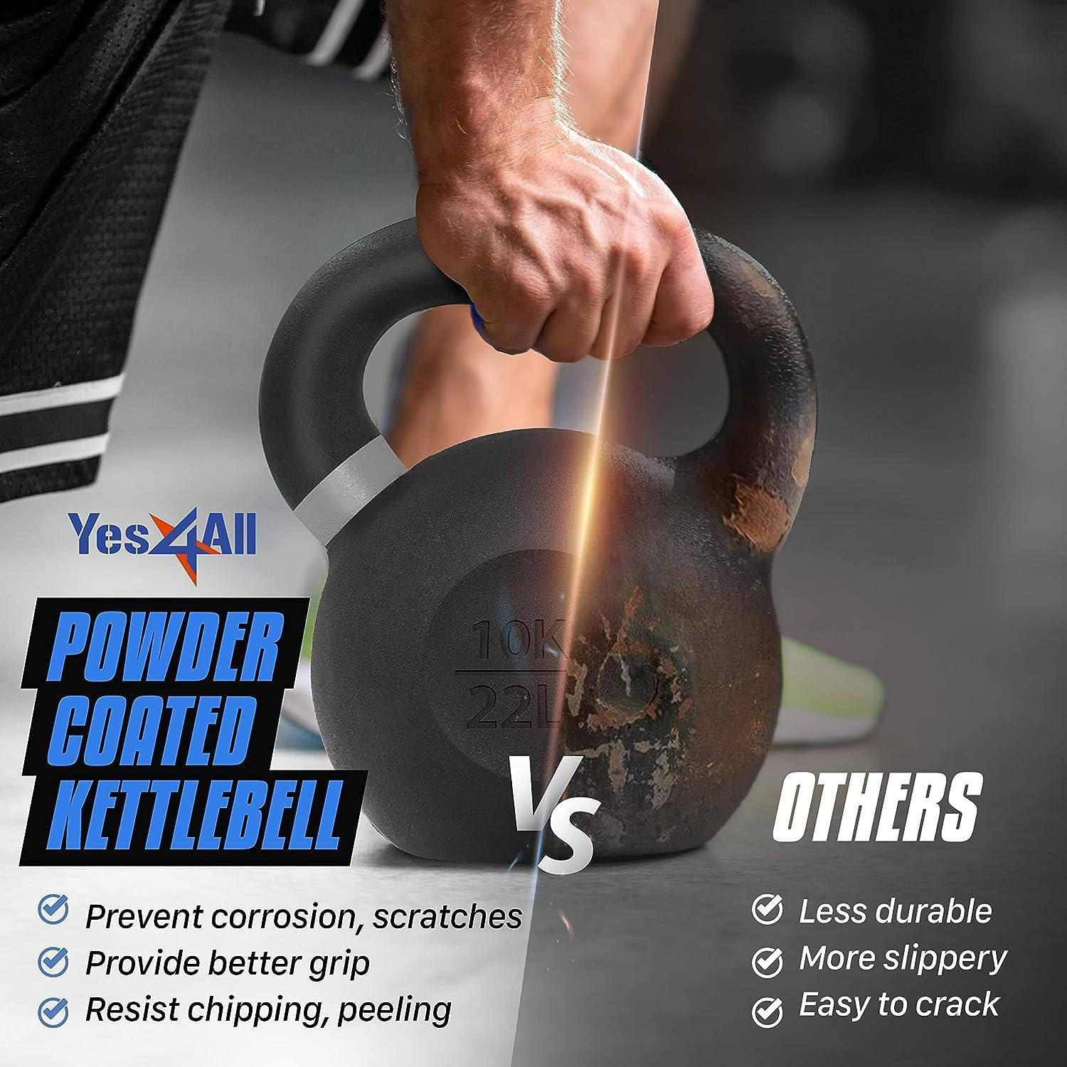Powder Coated Kettlebell, Cast Iron Core Kettlebells with Non-Slip Handle & Flat