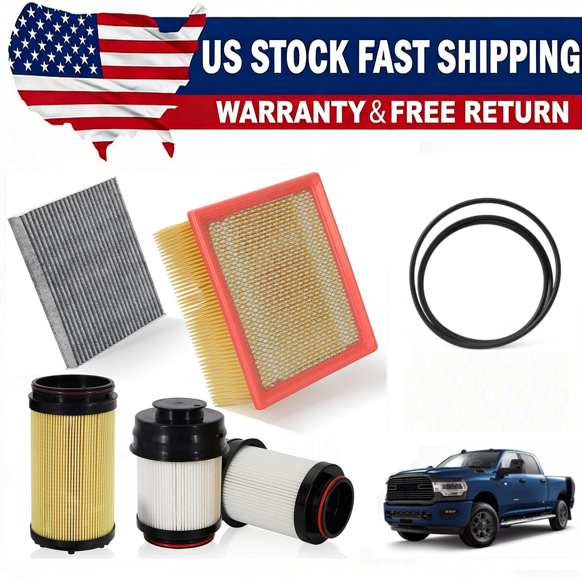 Air + Cabin Air + Oil + Fuel Filter Kit for 2025-2026 Ram 6.7L Cummins Diesel US