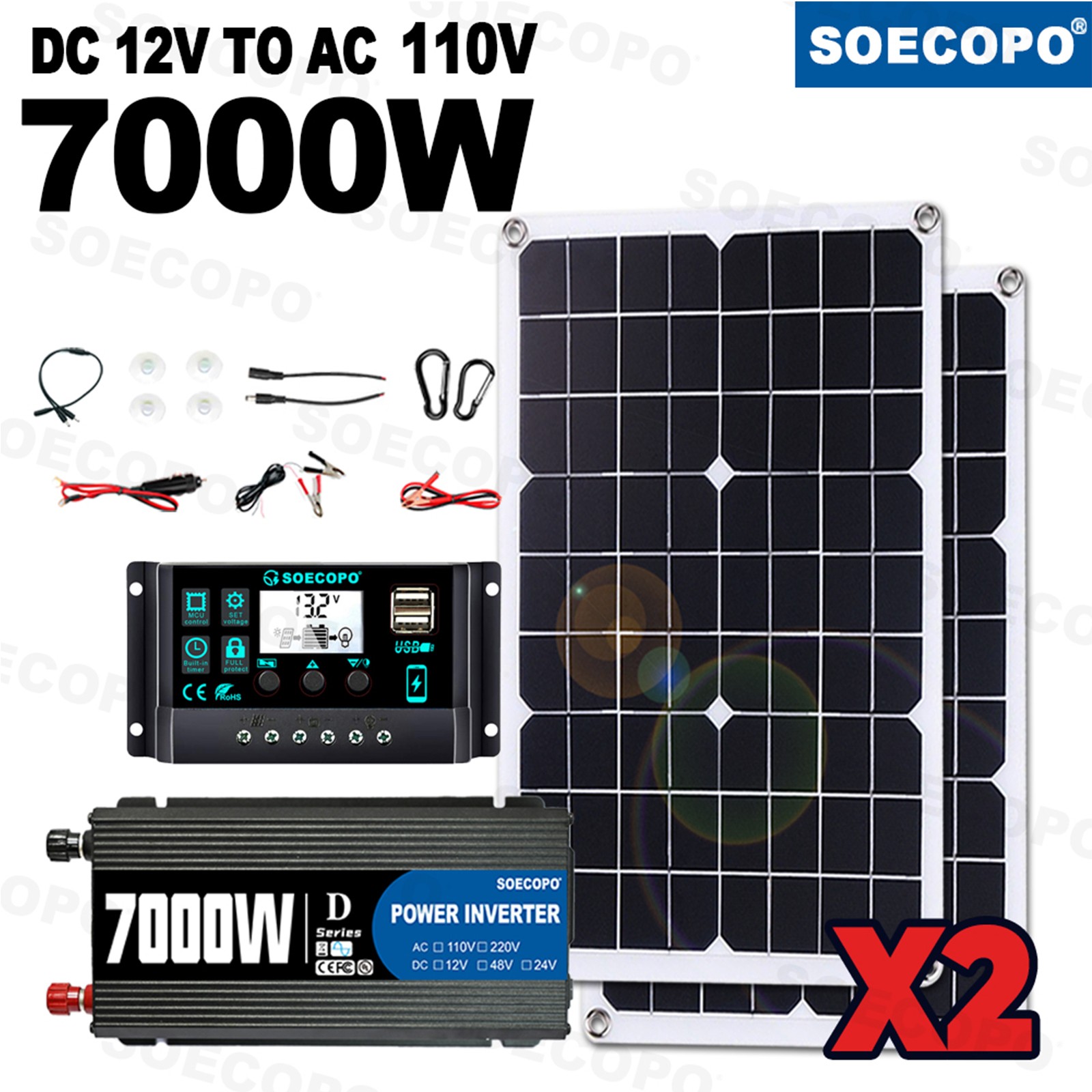 7000W Solar Inverter Kit 2pcs Solar Panels & Controller | 110V/220VGX