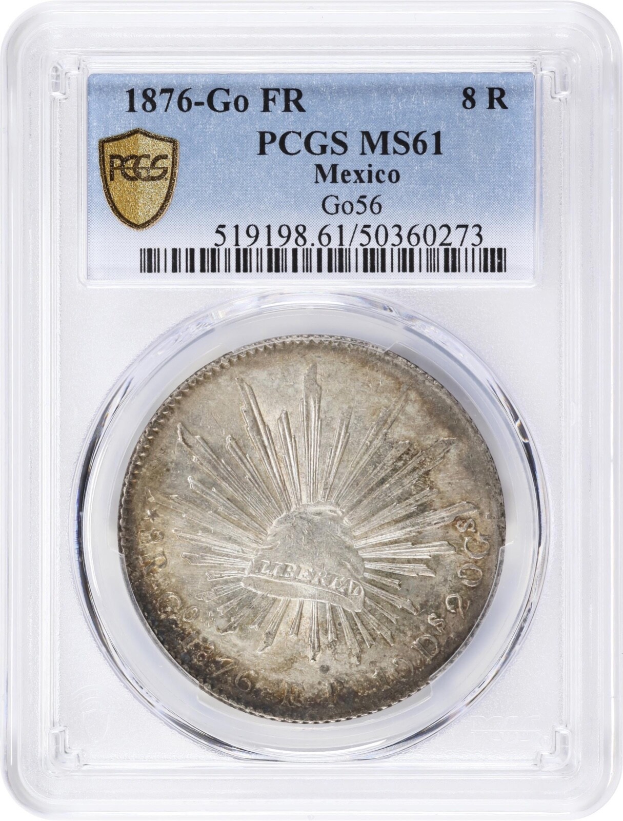 MEXICO GUANAJUATO 1876-GoFR 8 REALES UNCIRCULATED COIN, PCGS CERTIFIED MS61