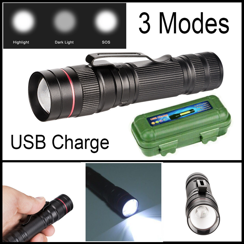 2pcs Super Bright Torch LED Flashlight USB Rechargeable Camping Portable lamp