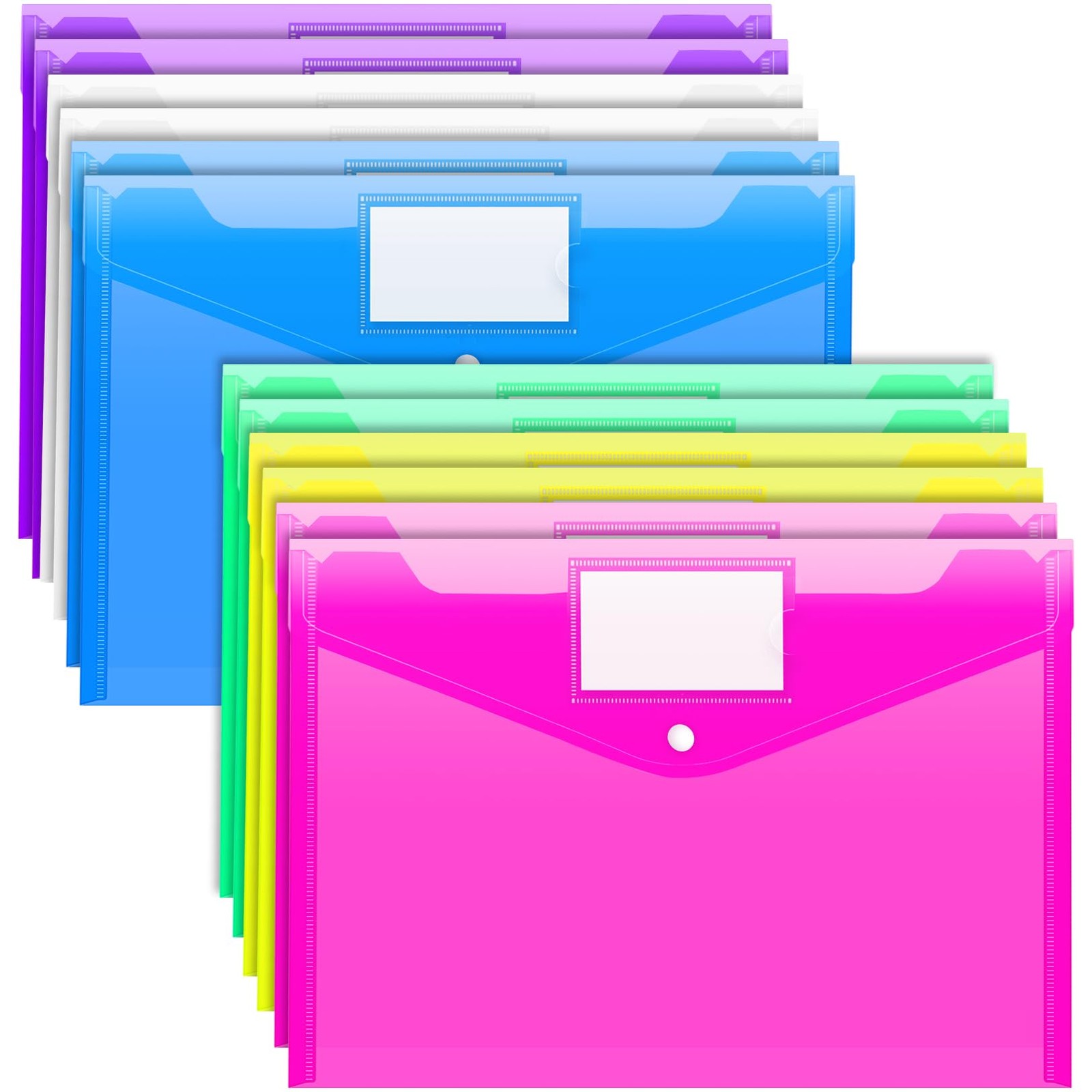 12 Pack Folders Plastic Envelopes with Snap Closure, Clear Plastic File Folde...