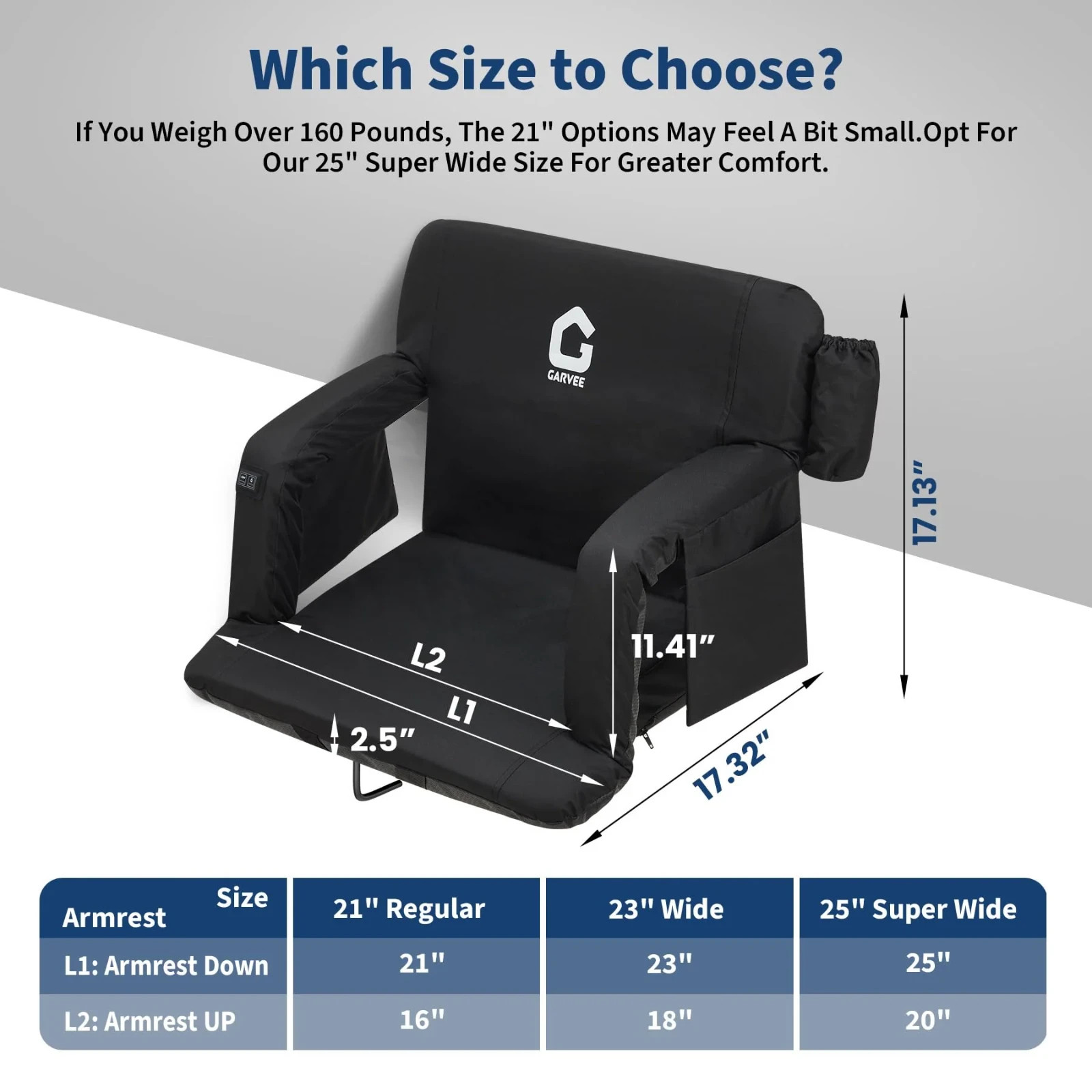 2pcs Heated Stadium Seats for Bleachers w/ Back Support 3 Level Heating 6 Angle