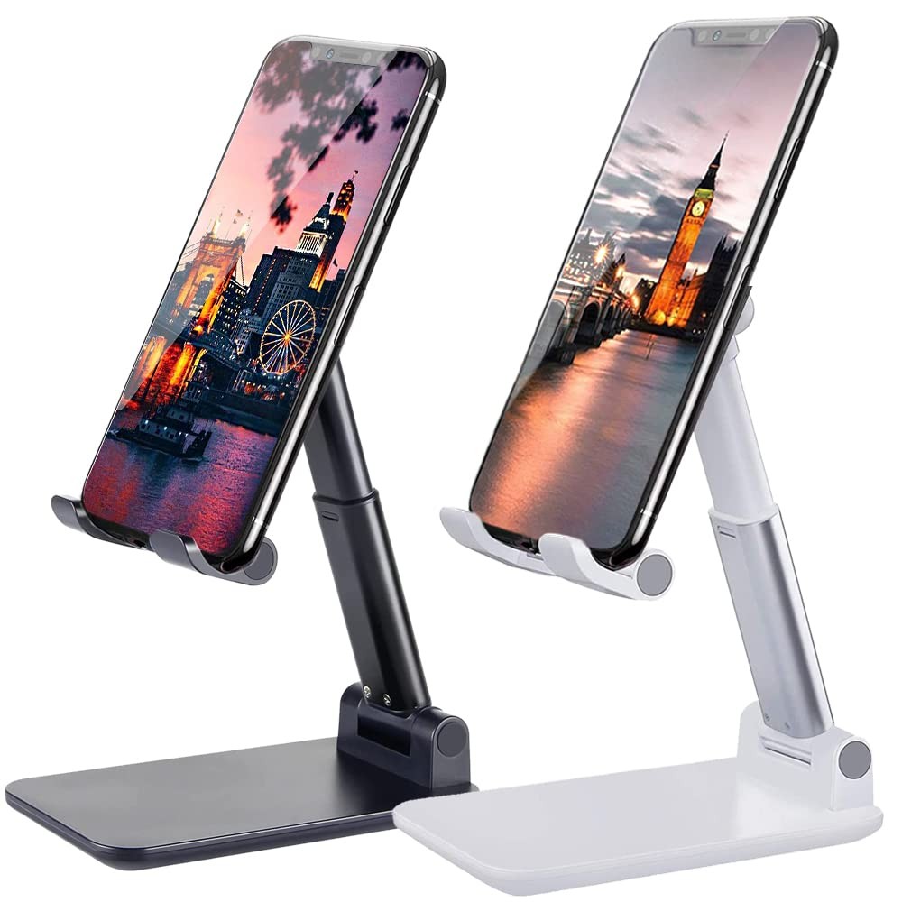 Meetuo 2 Pcs Cell Phone Stand, Adjustable Foldable & Portable, Black+White