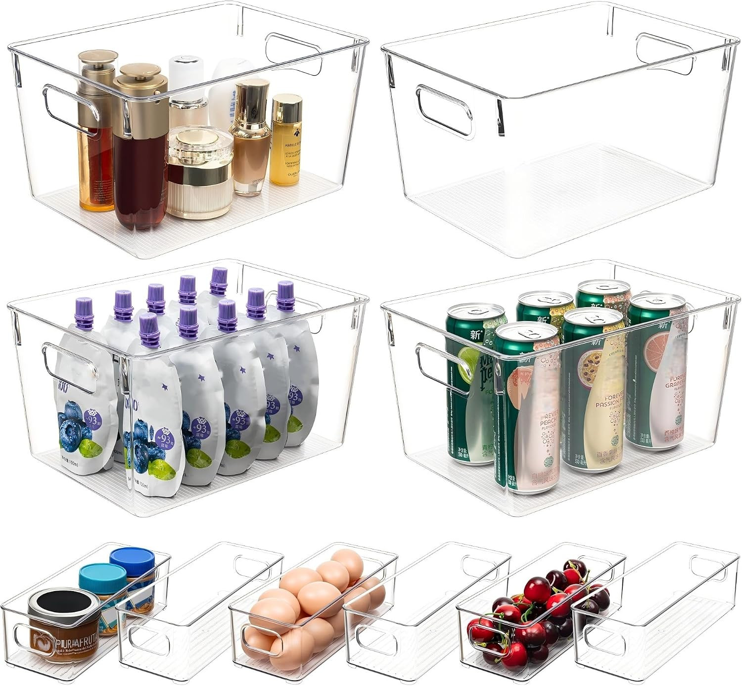 Set of 10 Clear Plastic Storage Bins, 4 Large and 6 Small Stackable Storage Cont