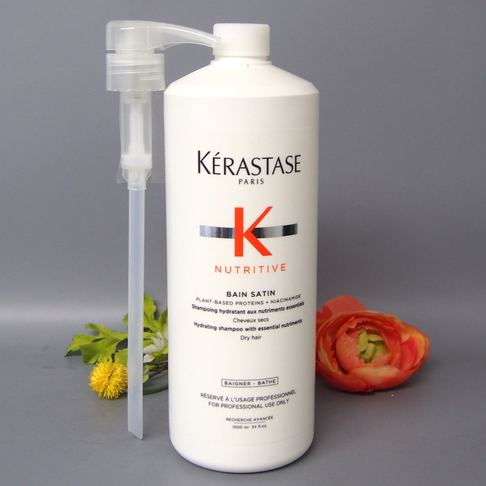 With Pump  Kerastase Nutritive Bain Satin Shampoo 34oz / 1000ml 100% AUTH