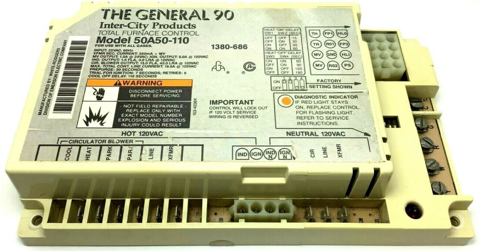 White Rodgers 50A50-110 Total Furnace Control Circuit Board 1380-686