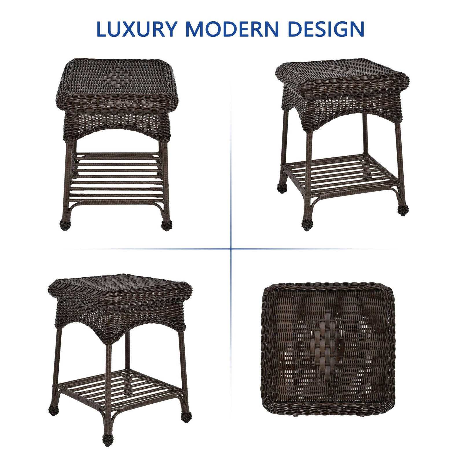 Outdoor Espresso Wicker End Table