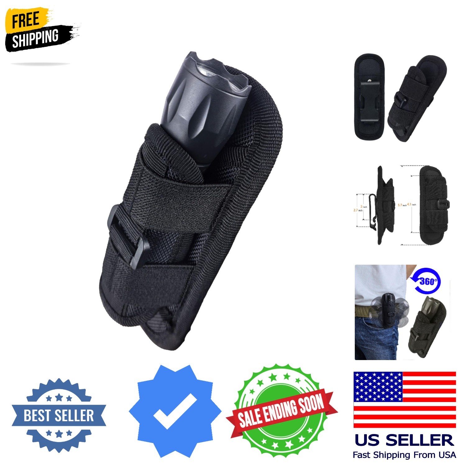 Tactical Flashlight Holster, Flashlight Pouch, Tactical Flashlight Carrying C...