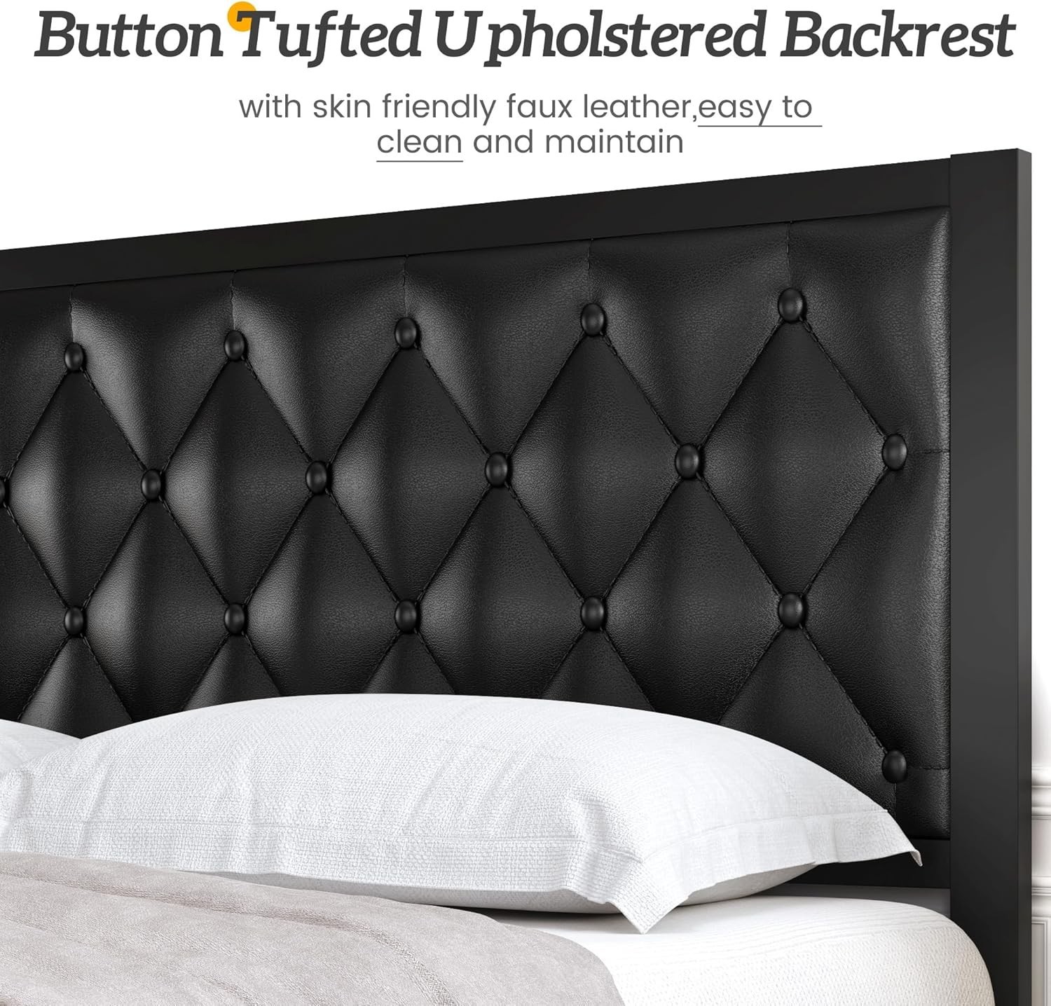 Queen Bed Frame Upholstered Button Tufted Headboard Platform Metal Slats Support