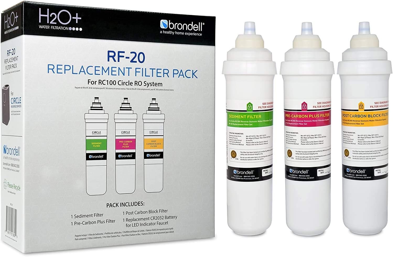 Brondell RF-20 Water Filter Replacement for Circle, Sediment and Carbon Block