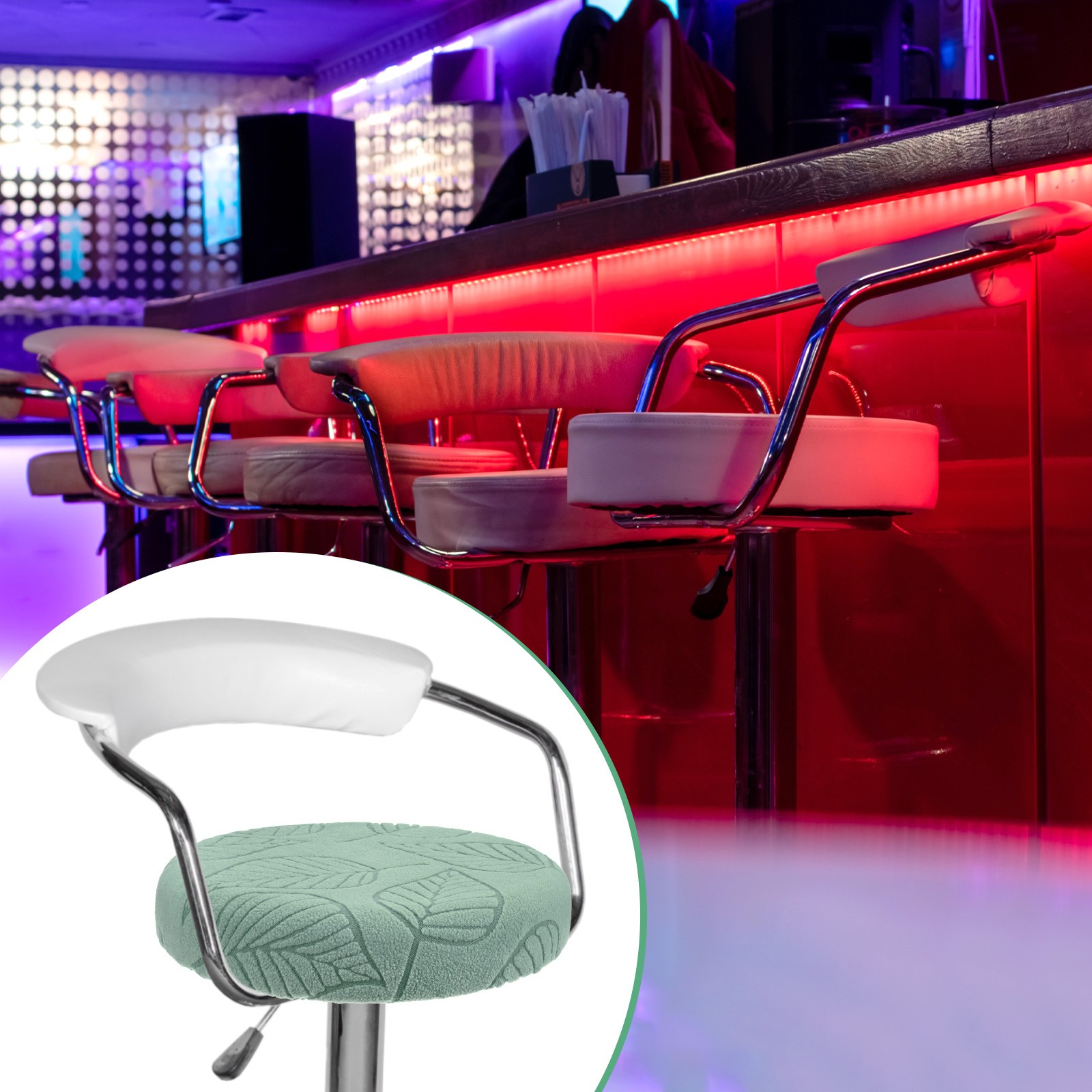 2-Pack Bar Stool Covers Round for 14-16 Inch Leaf Pattern Covers [Bean Green]