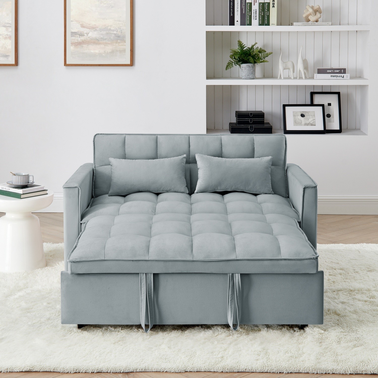 Convertible Loveseat Sleeper Sofa with Pull Out Bed & 2 Pillows for Small Space