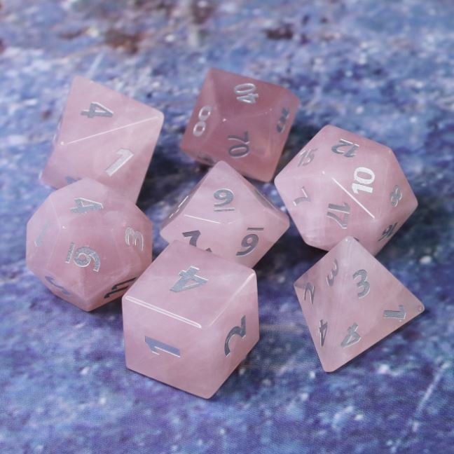 Rose Quartz Gemstone Dice Set -Poly RPG DnD Dungeons Dragons AD&D Pathfinder d20