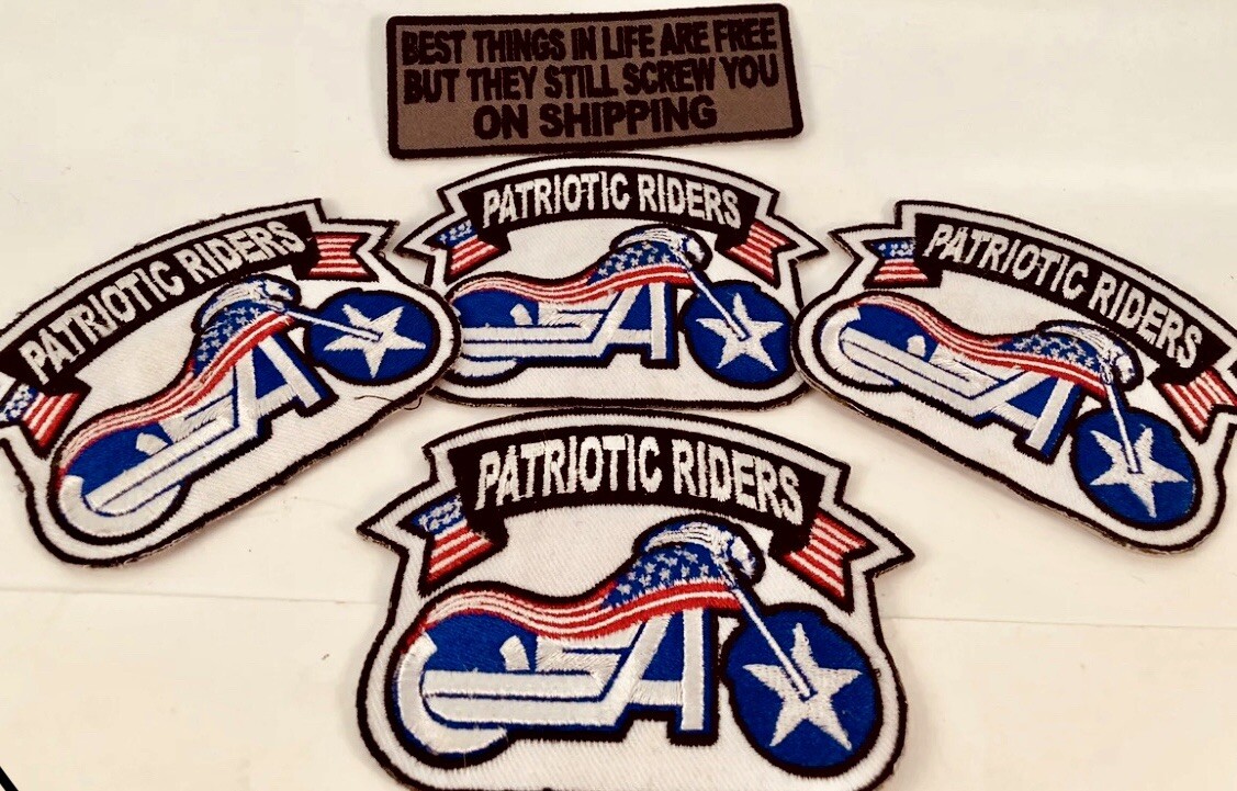 IRON ON BIKER PATCHES -“BEST THINGS ARE FREE BUT THEY SCREW YOU ON THE SHIPPING”