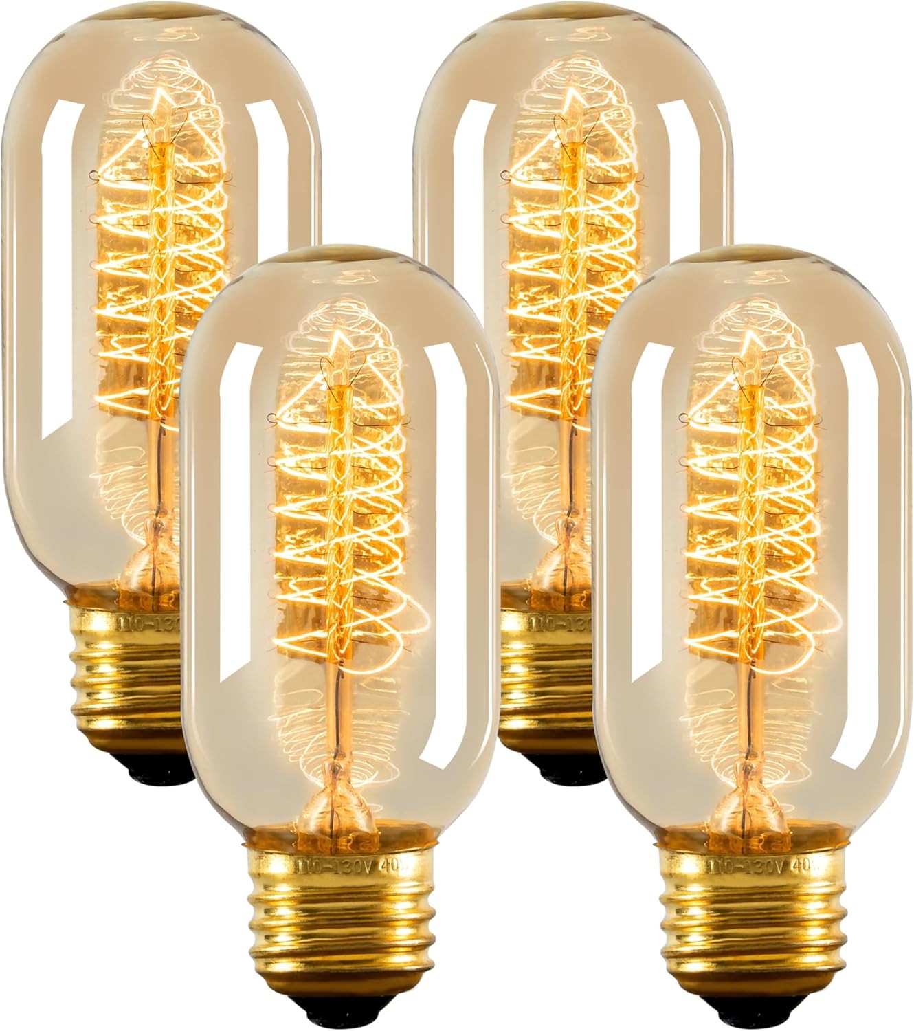 Edison Bulbs,4-Pack Vingtage Filament T45-amber Glass-spiral Filament-40w