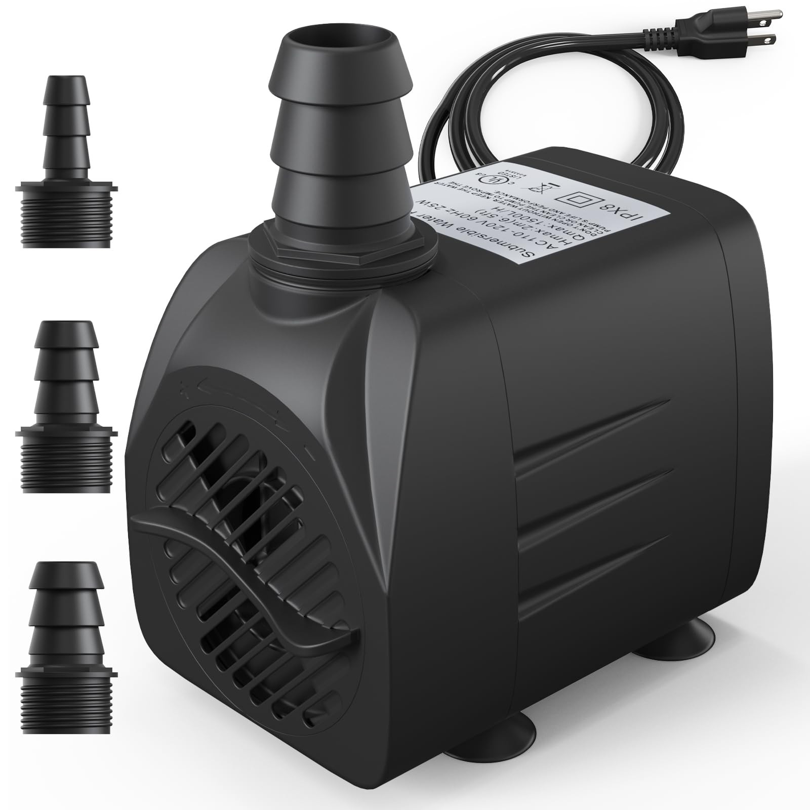 400GPH Submersible Water Pump(1500L/H, 25W), Durable Outdoor Fountain Pump fo...