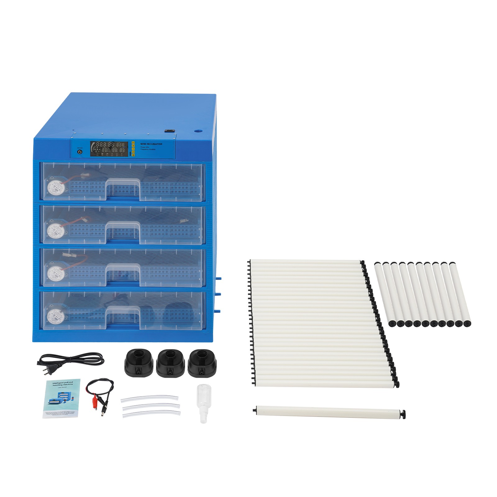 Automatic Egg Incubator 256 Eggs Blue Digital LED 110V 12V Poultry Hatcher