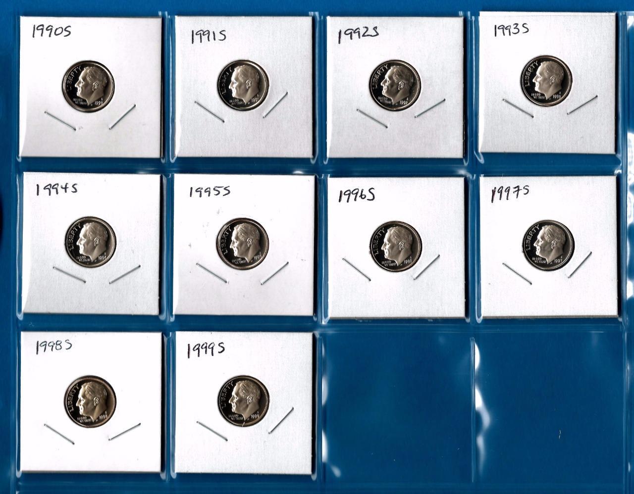 1990 S through 1999 S Gem Proof Clad Roosevelt Dime - Set of 10 Dimes