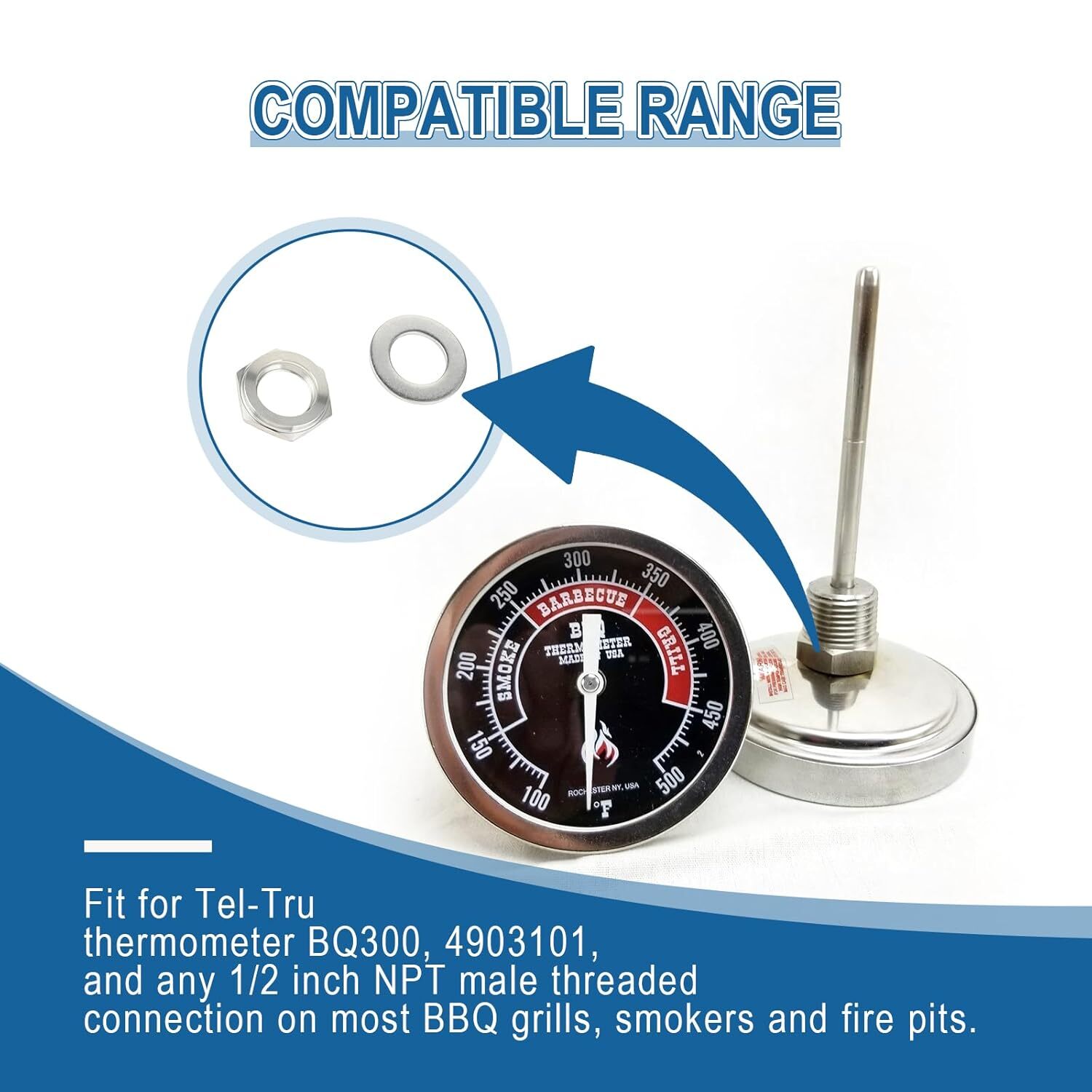BBQ Grill Thermometer Nut Washer Installation Kit for Tel-Tru Thermometer BQ300