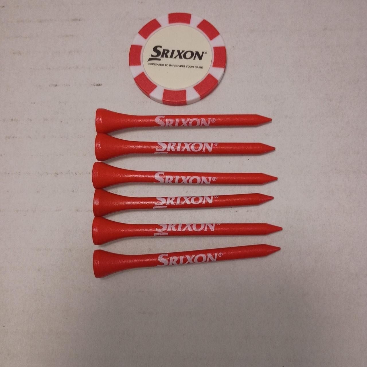 Srixon red golf tee and chip pack from 2015