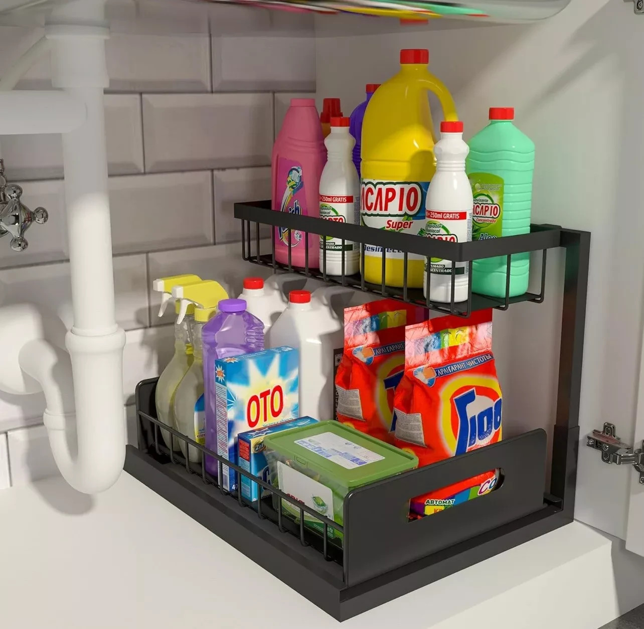 Under Sink Organizer, Pull Out Cabinet Organizer 2 Tier Slide Out Sink