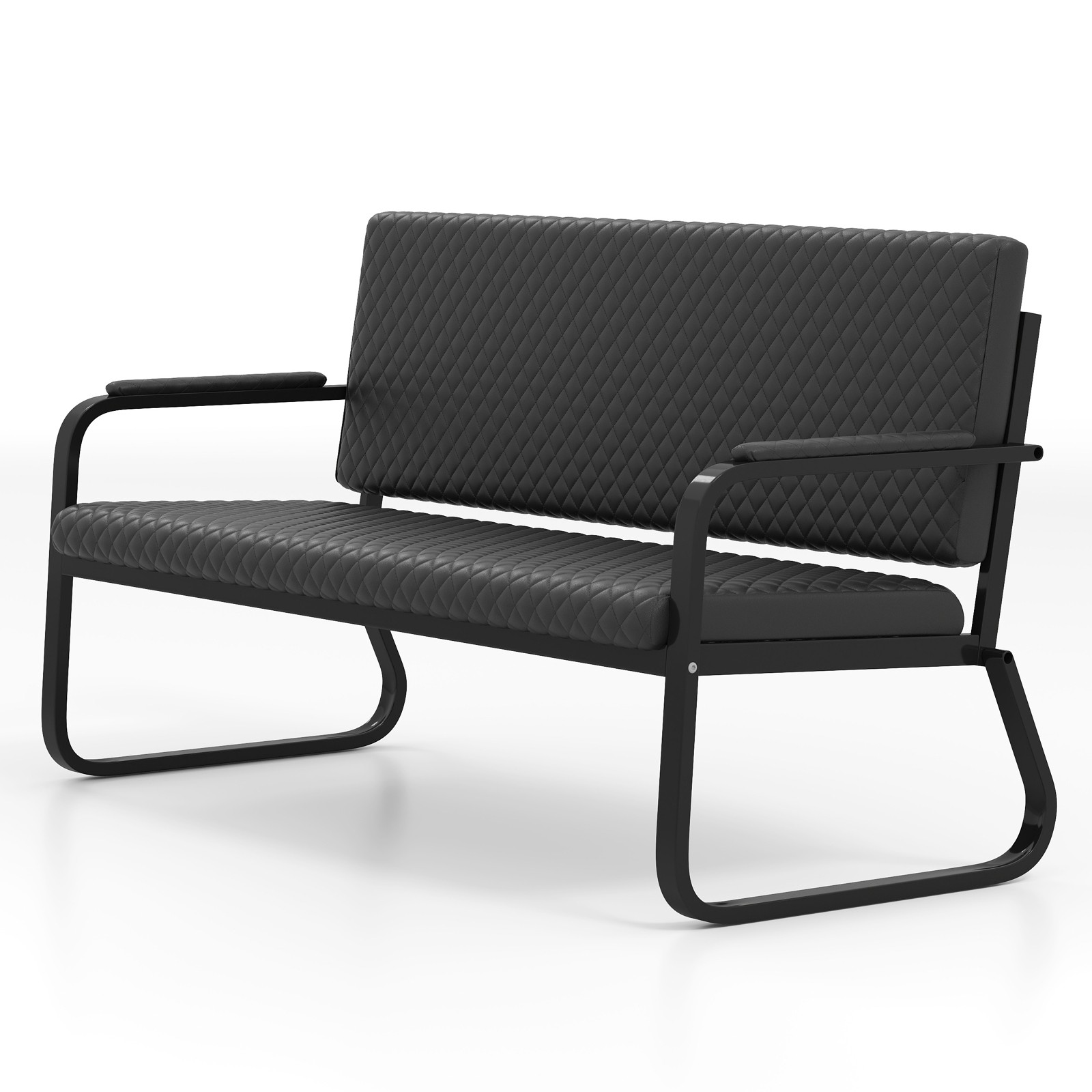 Black Waiting Chair Guest Reception Seating Bench Barbershop Beauty Salon Office