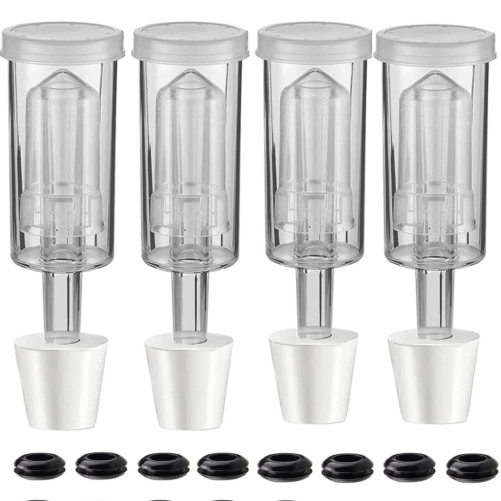 3-Piece Airlock 4 Pack with 4PCS #6 Stopper and 8PCS Grommets, transparency 4