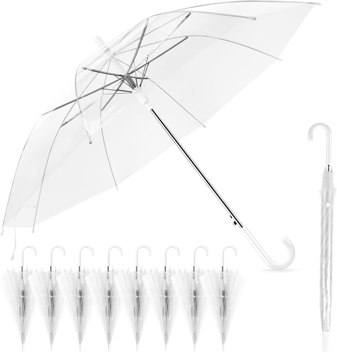 8 Pack Clear Umbrellas with J Handle NIP