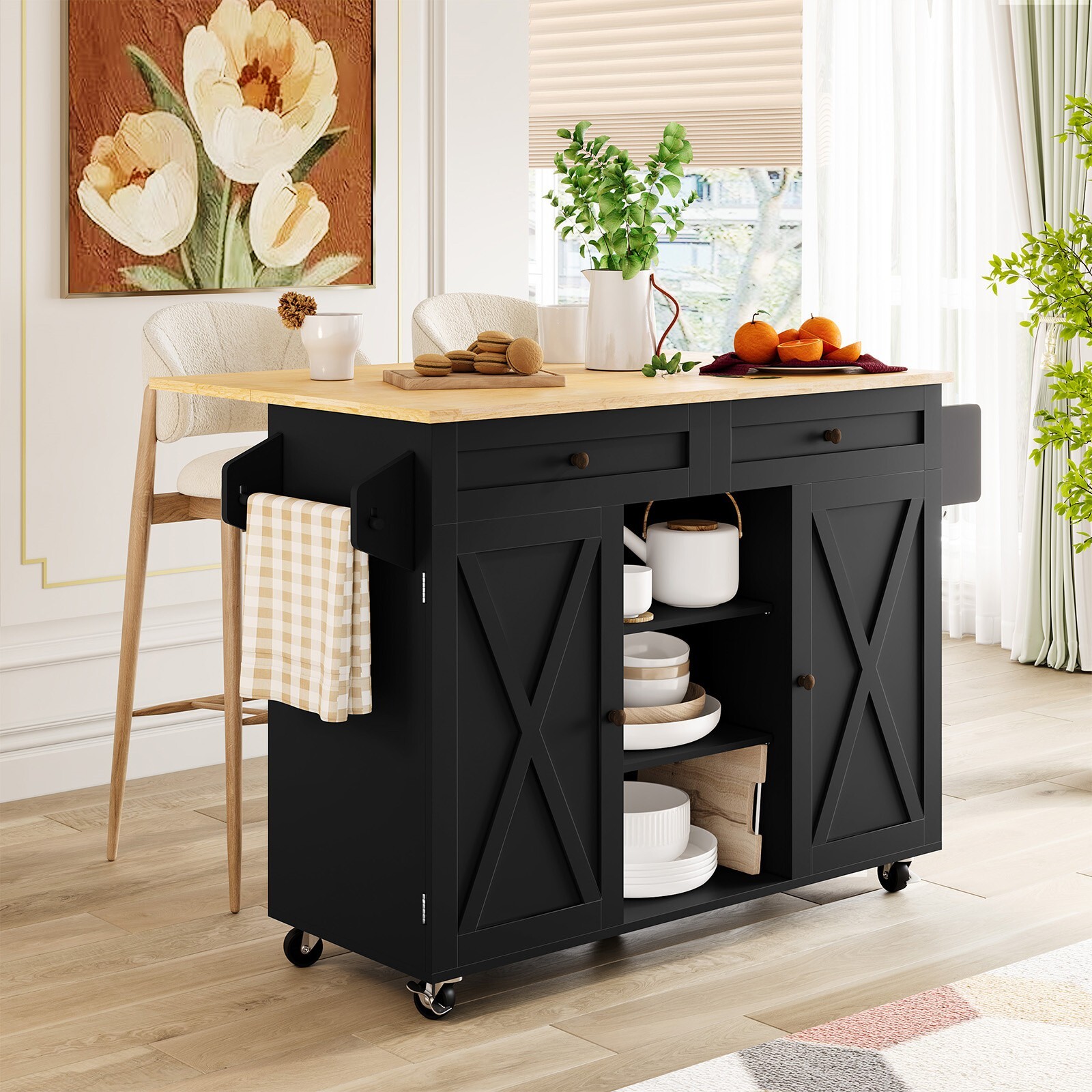 Rolling Kitchen Island with Drop Leaf Movable Kitchen Carts on Wheels Island NEW