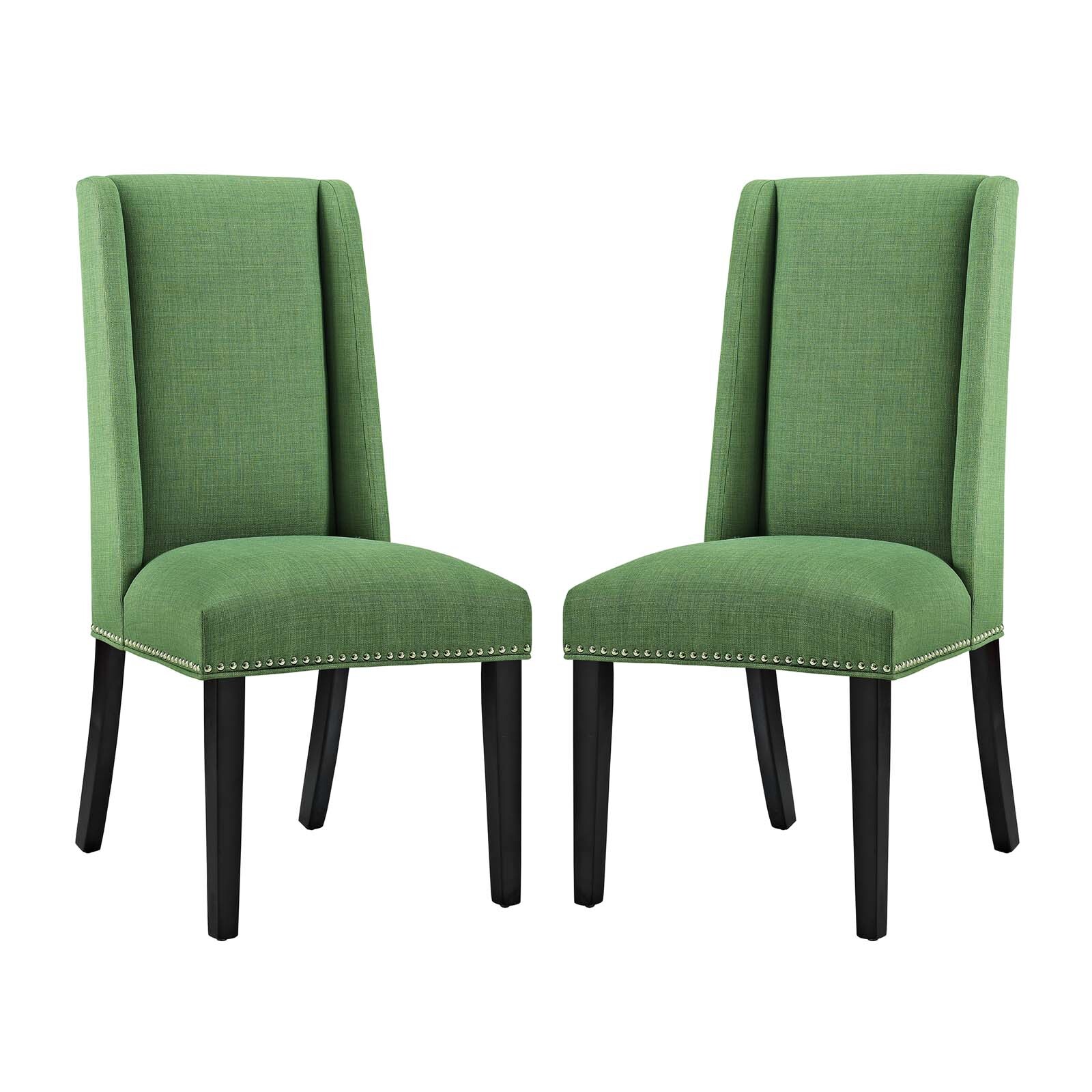 Modern Parsons Nailhead Upholstered Dining Chairs in Green - Set of 2