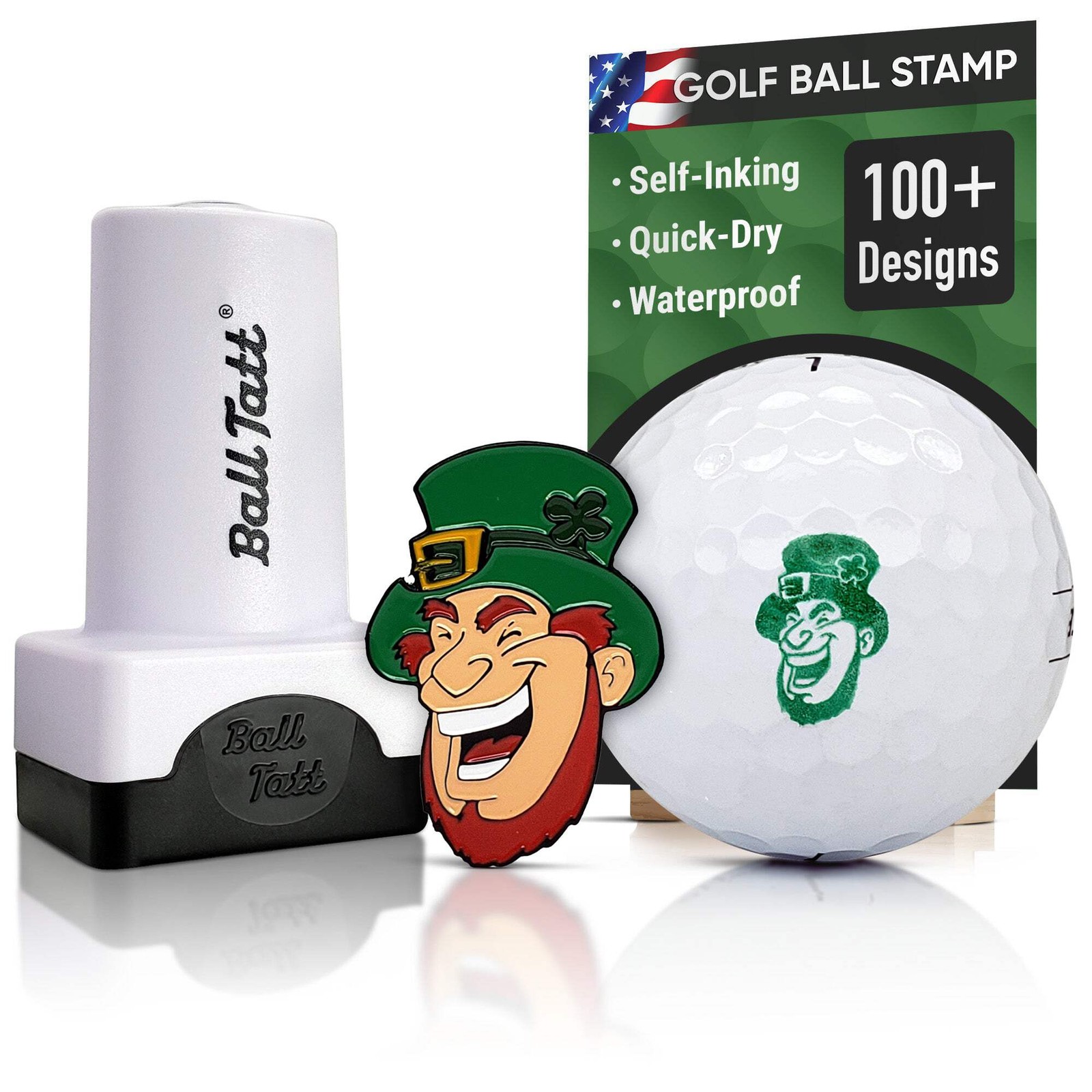 Ball Tatt - Leprechaun Golf Ball Stamp Self-Inking with XL Ball Marker
