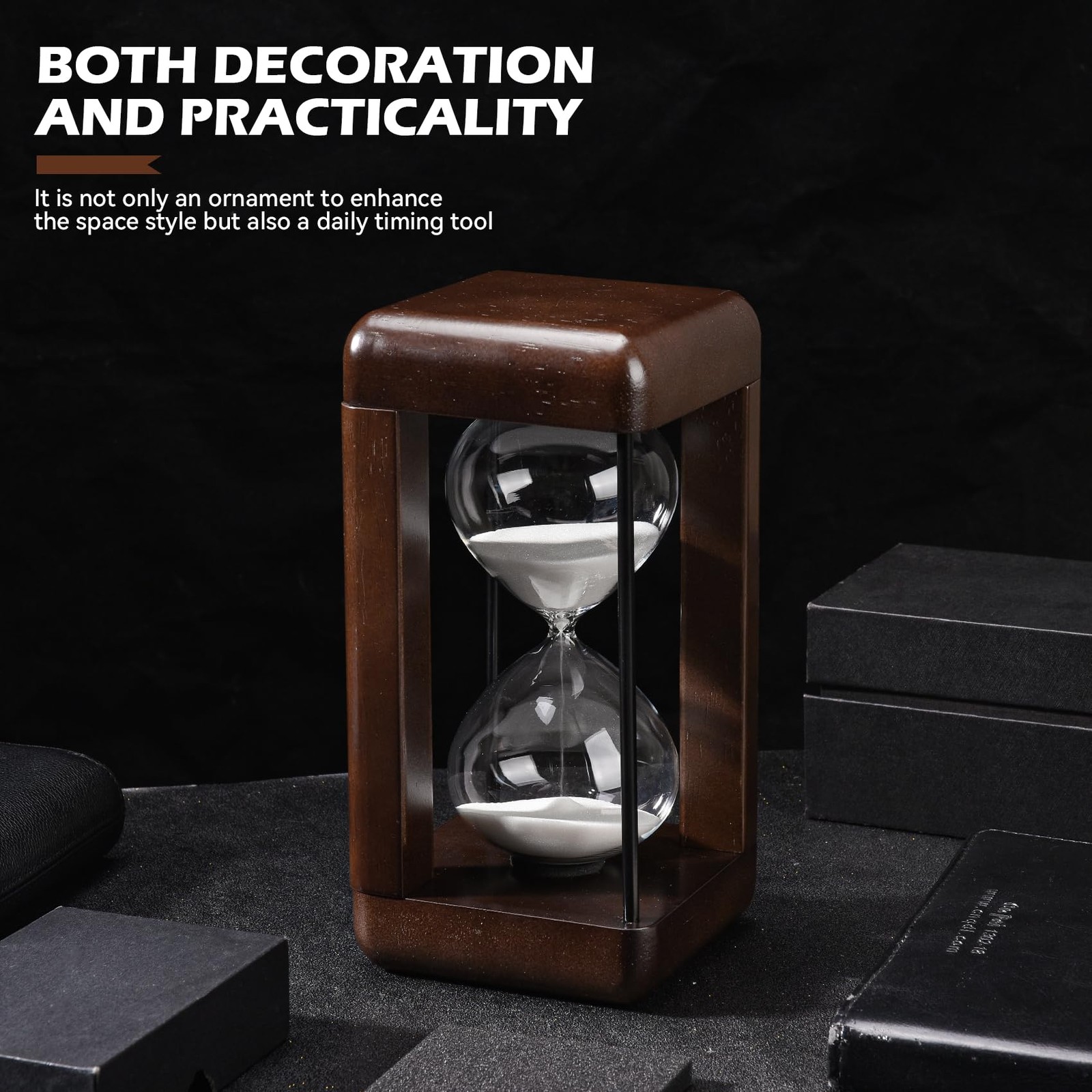 Hourglass Timer 60 Minute Large 4.5x4.5x9 Walnut - Elegant Home Decor for Office