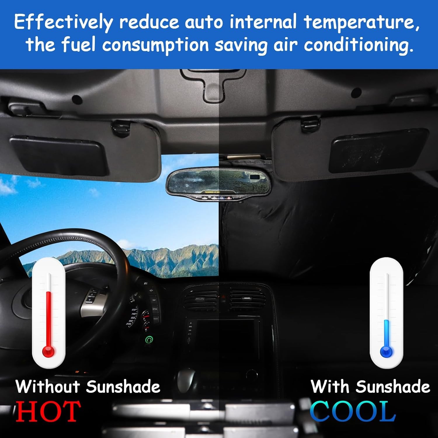 Windshield Sunshade for Chevrolet Corvette C6 2005-2013, Folding, Blocks UV Rays