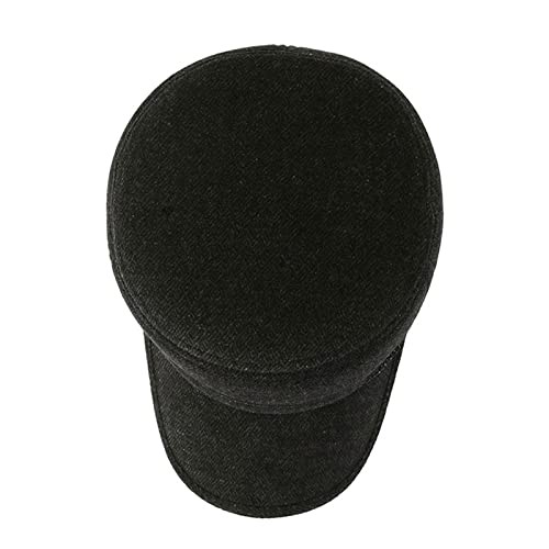 Men's Winter Baseball Cap with Ear Flaps Adjustable Cabbie Hat Wool Flat Black