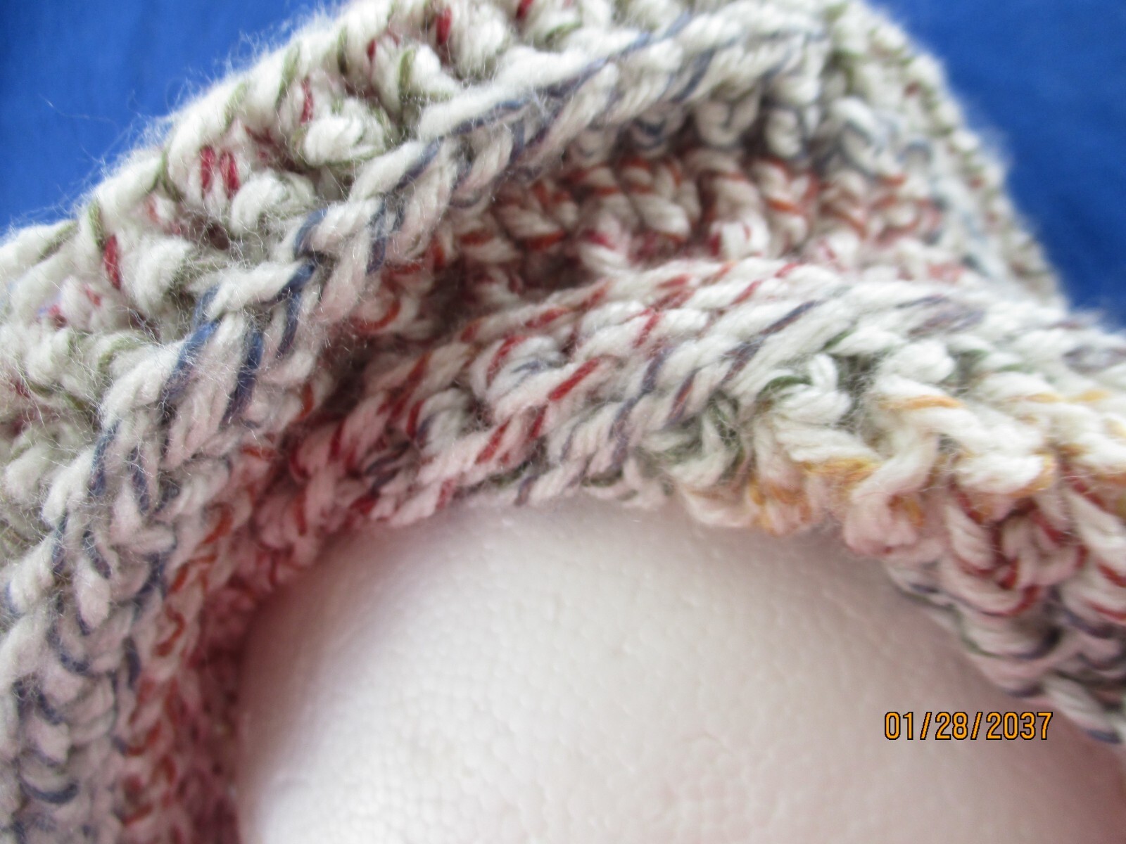 Crocheted Hat w/ FRENCH TWIST in Neutral GREY, RED, & SAND Acrylic Adult Size
