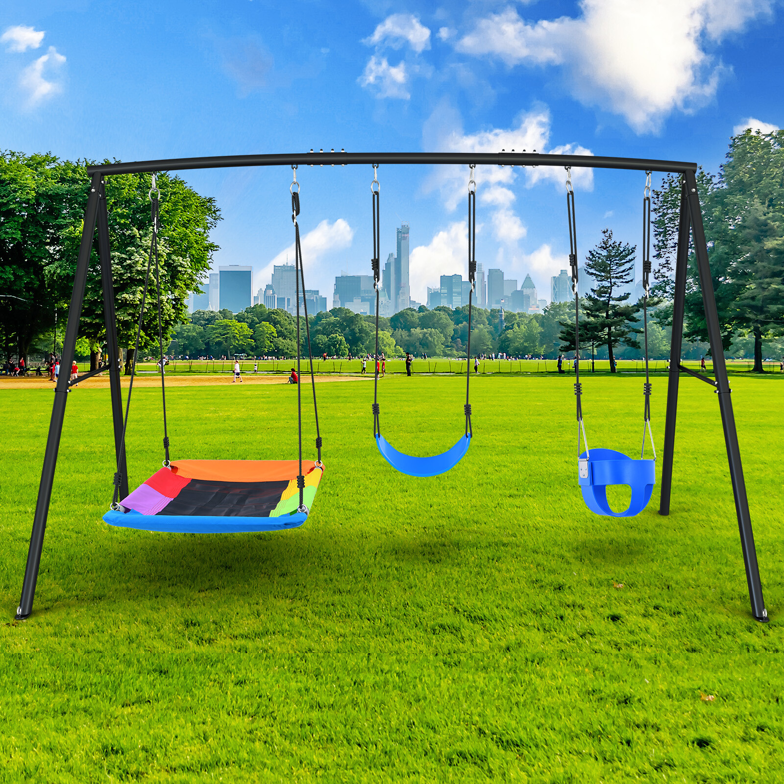 440lbs Metal Swing Set with 3 Swings Heavy Duty Outdoor Kids Playset Swing Seats